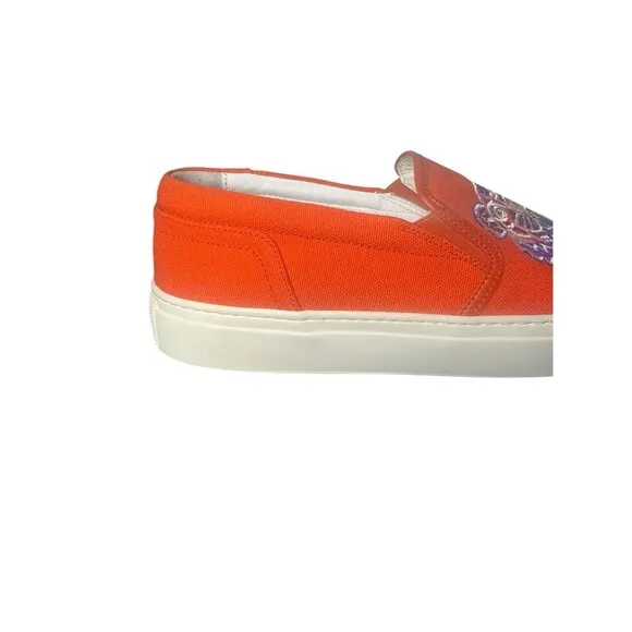 Kenzo K-Skate Tiger Womens Sneakers Sz 7.5 Orange Embroidered Logo Slip On Shoes