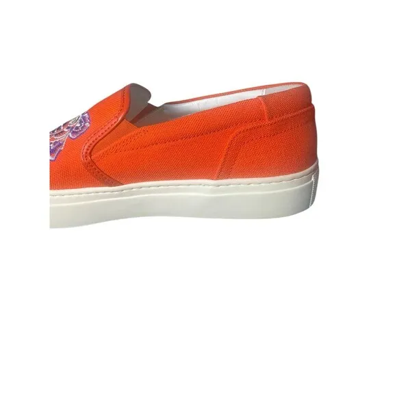 Kenzo K-Skate Tiger Womens Sneakers Sz 7.5 Orange Embroidered Logo Slip On Shoes