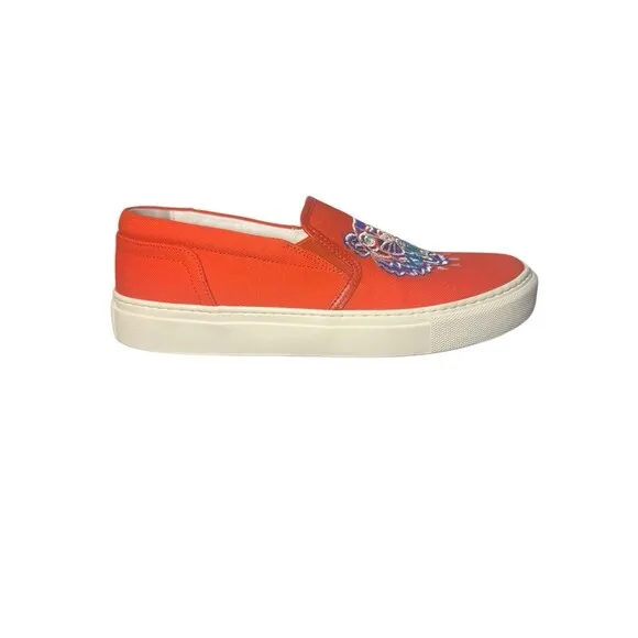 Kenzo K-Skate Tiger Womens Sneakers Sz 7.5 Orange Embroidered Logo Slip On Shoes