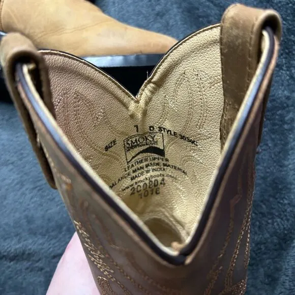 Kids Smoky Mountain Leather Cowboy Boots SZ 1 Western Classic Embroidered Brown