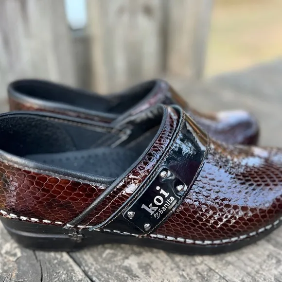 Koi By Sanita Leather Made In Portugal Snakeskin Danish Clogs Mules Shoes 39/8