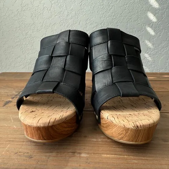 Kork Ease Black Woven Leather Devan Heel Size 7, Euro 38 NEW