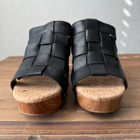 Kork Ease Black Woven Leather Devan Heel Size 7, Euro 38 NEW