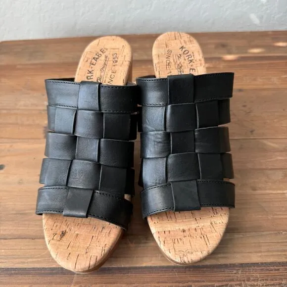 Kork Ease Black Woven Leather Devan Heel Size 7, Euro 38 NEW