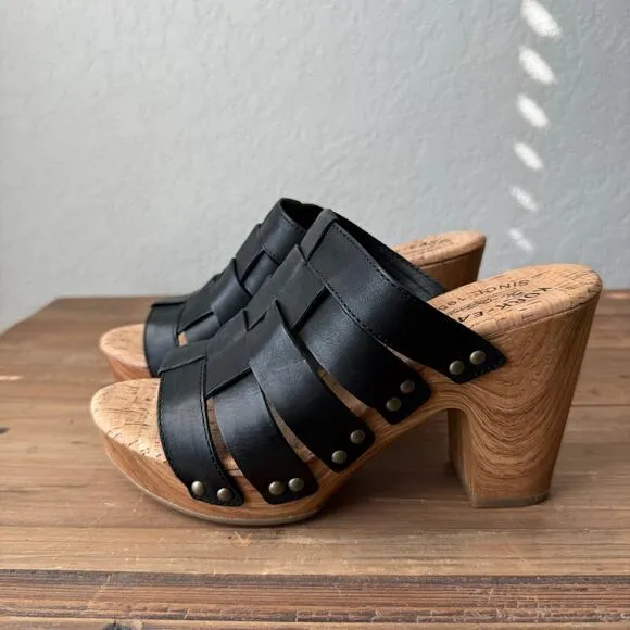 Kork Ease Black Woven Leather Devan Heel Size 7, Euro 38 NEW