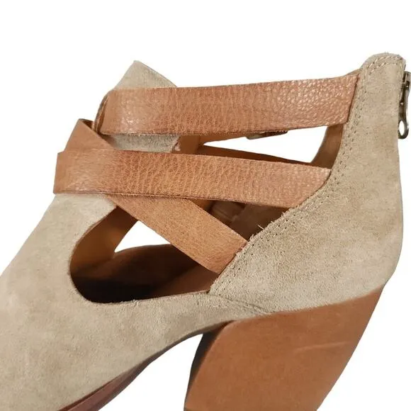 Kork-ease Stina Leather Strappy Heeled Booties Taupe Beige