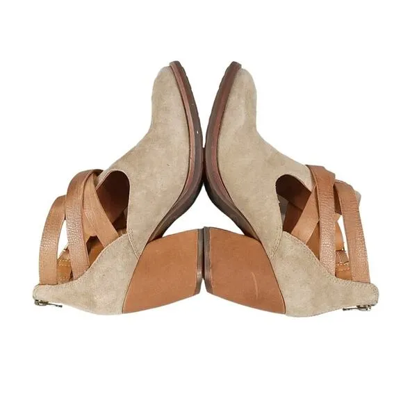 Kork-ease Stina Leather Strappy Heeled Booties Taupe Beige