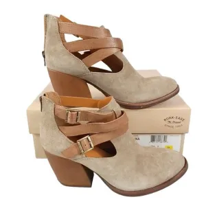 Kork-ease Stina Leather Strappy Heeled Booties Taupe Beige