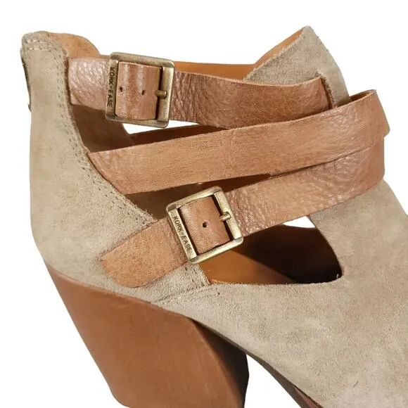 Kork-ease Stina Leather Strappy Heeled Booties Taupe Beige
