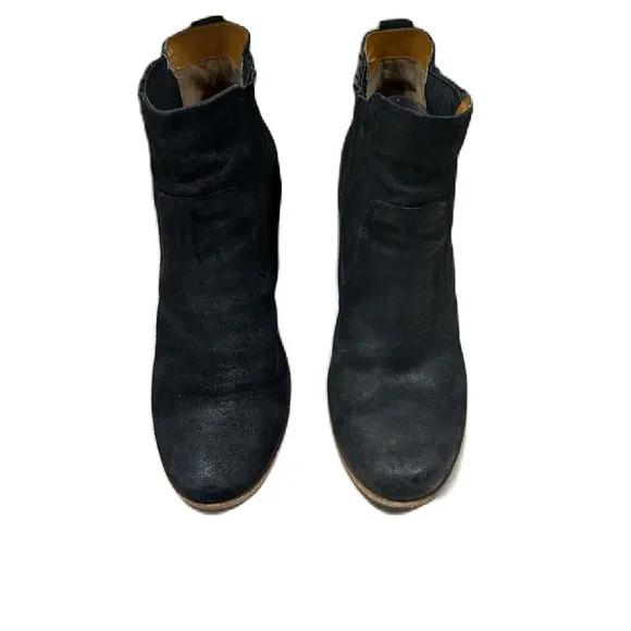 Kork-Ease Verdelet Black Burnished Suede Almond Toe Block Heel Ankle Boots 9.5