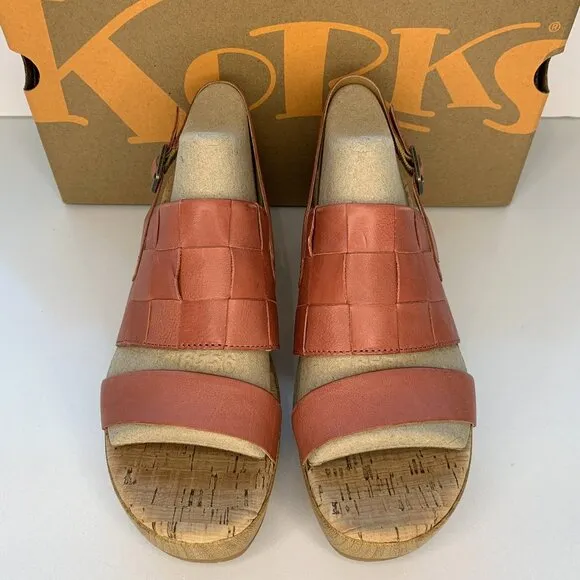 Korks by Kork-Ease Fraya Sandals Woven Leather Platform Wedge Size 7 NEW