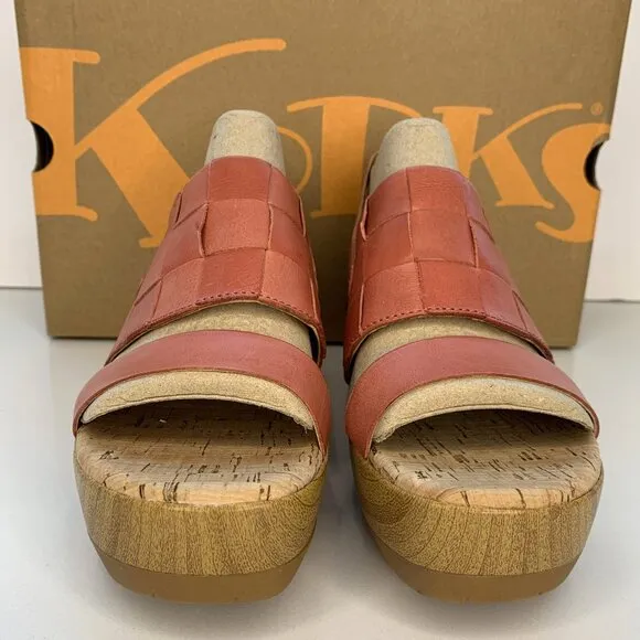 Korks by Kork-Ease Fraya Sandals Woven Leather Platform Wedge Size 7 NEW