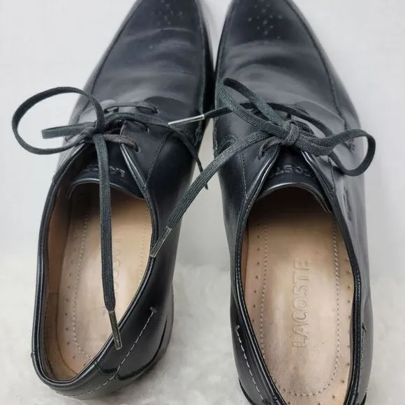 Lacoste James  Black Leather Oxford Men's Shoes Size 9.5