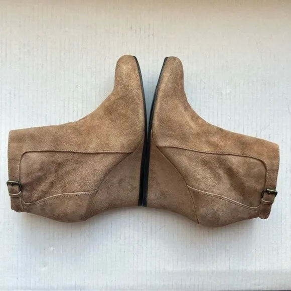Lanvin Camel Tan Suede Wedge Ankle Boots w/ Side Zipper Women’s EU 37.5 US 6.5