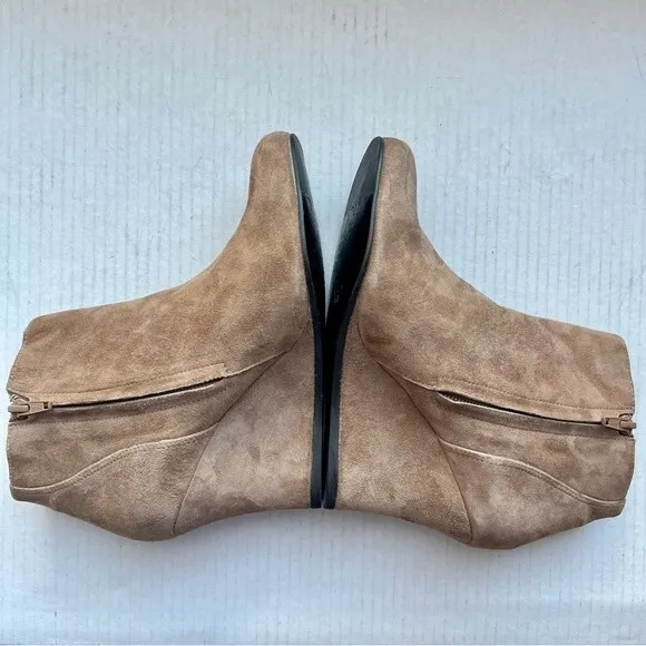 Lanvin Camel Tan Suede Wedge Ankle Boots w/ Side Zipper Women’s EU 37.5 US 6.5