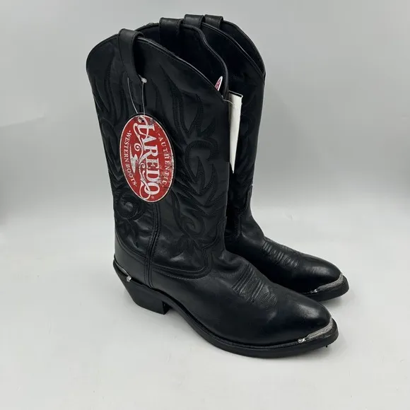 Laredo mens 11EE black w silver toe &amp; heel rand classic cowboy boots NWT