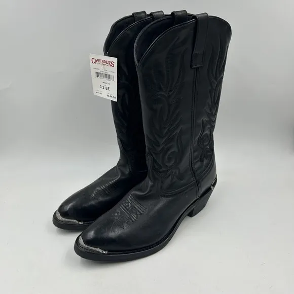 Laredo mens 11EE black w silver toe &amp; heel rand classic cowboy boots NWT