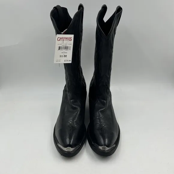 Laredo mens 11EE black w silver toe &amp; heel rand classic cowboy boots NWT