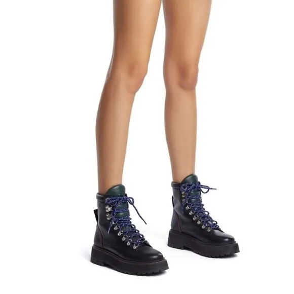 Larroude Jordan Leather Lace Up Combat Boots Size 9.5