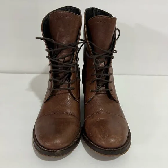 Latitude Femme Brown Classic Genuine Leather  Block Heeled Ankle Boots Size 36
