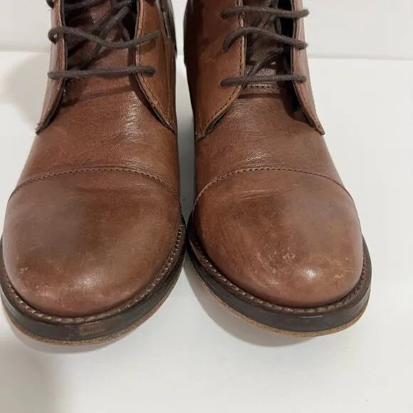 Latitude Femme Brown Classic Genuine Leather  Block Heeled Ankle Boots Size 36
