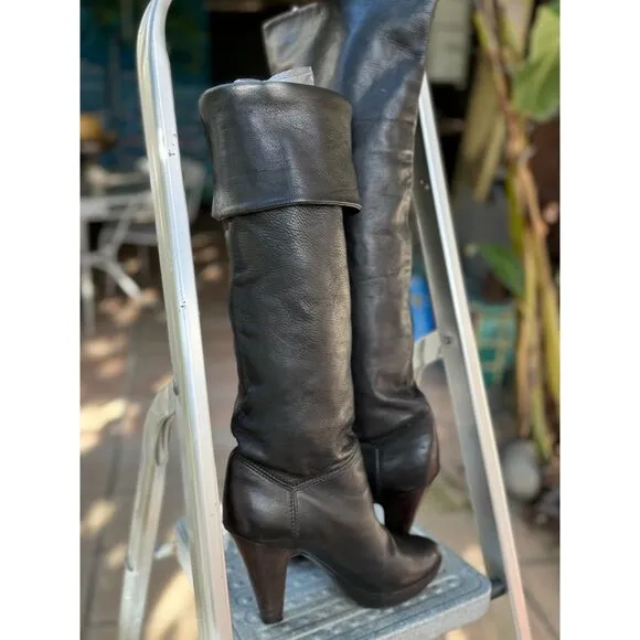L'Autre Chose NY Look Black Leather Over The Knee Tall Boots SZ EU 38 = US 7.5/8