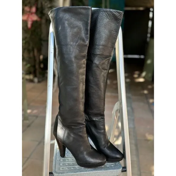 L'Autre Chose NY Look Black Leather Over The Knee Tall Boots SZ EU 38 = US 7.5/8