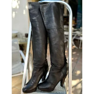 L'Autre Chose NY Look Black Leather Over The Knee Tall Boots SZ EU 38 = US 7.5/8