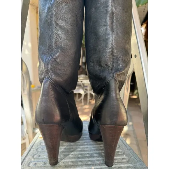 L'Autre Chose NY Look Black Leather Over The Knee Tall Boots SZ EU 38 = US 7.5/8