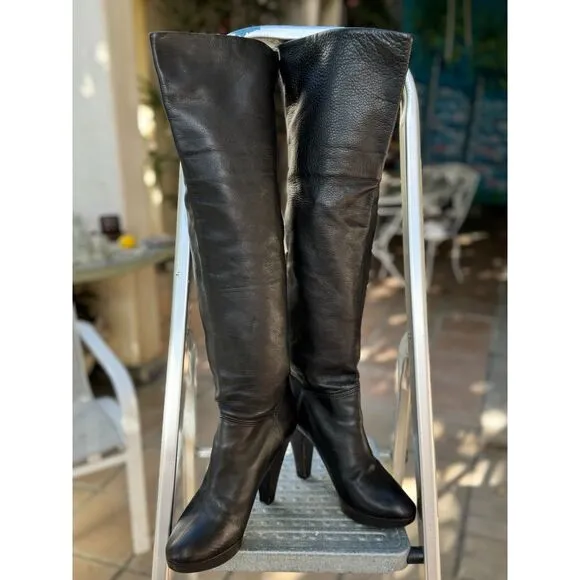 L'Autre Chose NY Look Black Leather Over The Knee Tall Boots SZ EU 38 = US 7.5/8