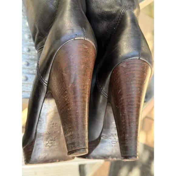 L'Autre Chose NY Look Black Leather Over The Knee Tall Boots SZ EU 38 = US 7.5/8