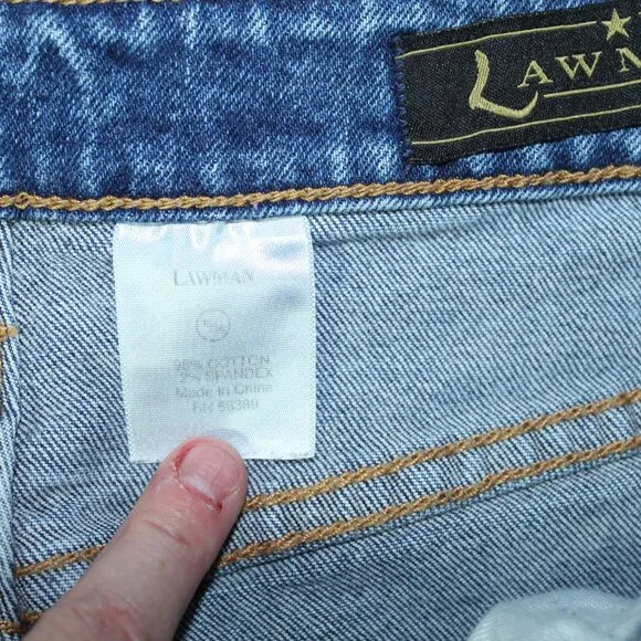 Lawman World-class Denim Jeans 15/16 100% Cotton Leather Zig Zag Trim Blue Jeans