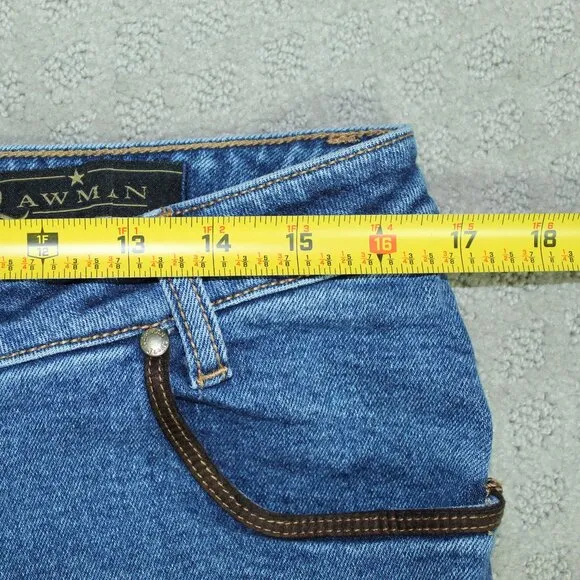 Lawman World-class Denim Jeans 15/16 100% Cotton Leather Zig Zag Trim Blue Jeans