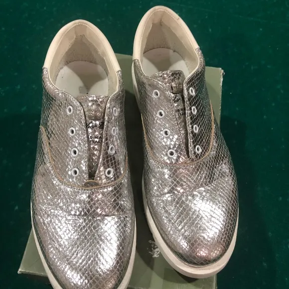 Leather Crown Silver Snakeskin Sneakers Size 40