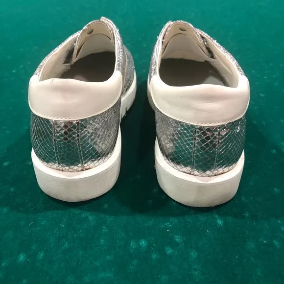 Leather Crown Silver Snakeskin Sneakers Size 40