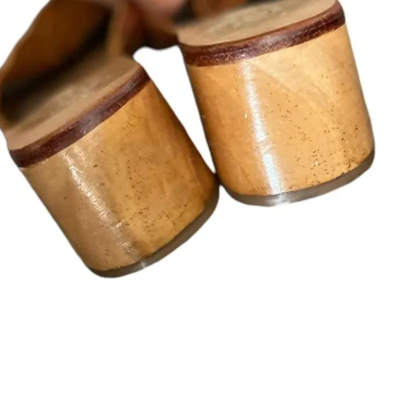 LIBERTÉ Santorini Leather Woven Cognac Mules Heeled Open Toe Sandals