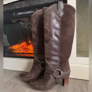 LL Bean Tall Harness Knee Heeled Riding Boots Laser Cut Out Suede Brown Leather
