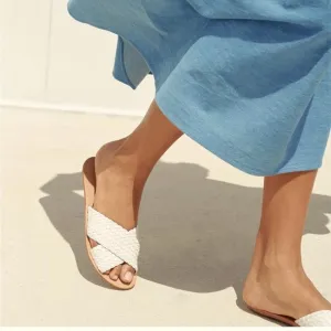 Loeffler Randall / Claudie beige nude braided criss cross Slide Sandals 7