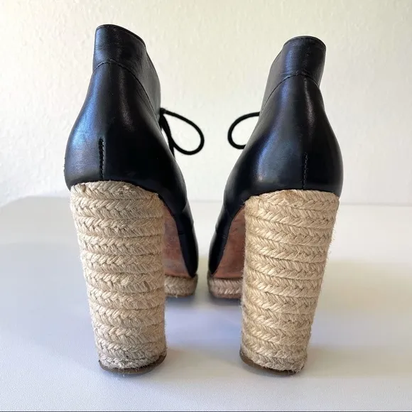 Loeffler Randall Nadia Black Leather Lace Up Espadrille Ankle Boots 7