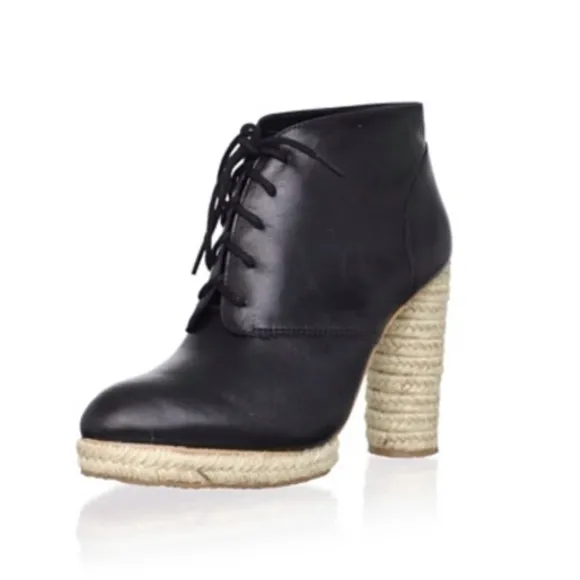 Loeffler Randall Nadia Black Leather Lace Up Espadrille Ankle Boots 7