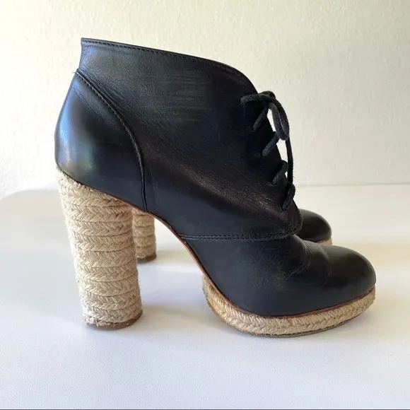 Loeffler Randall Nadia Black Leather Lace Up Espadrille Ankle Boots 7