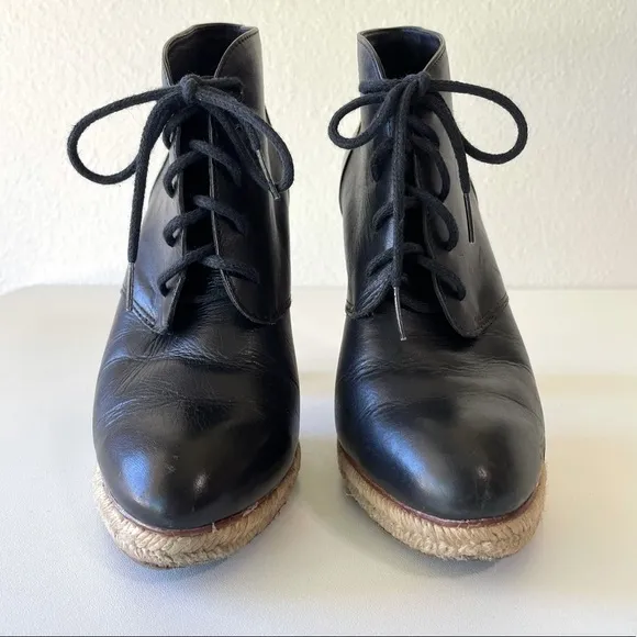 Loeffler Randall Nadia Black Leather Lace Up Espadrille Ankle Boots 7