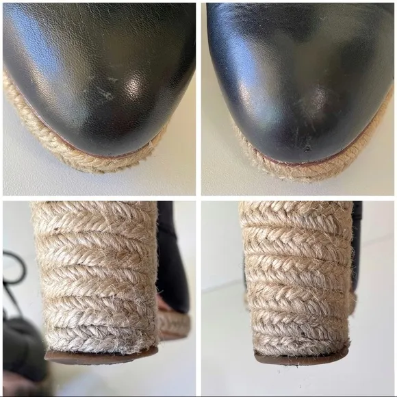 Loeffler Randall Nadia Black Leather Lace Up Espadrille Ankle Boots 7