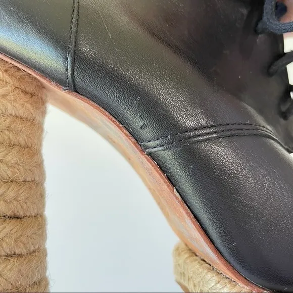 Loeffler Randall Nadia Black Leather Lace Up Espadrille Ankle Boots 7