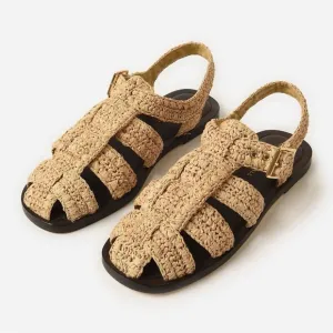 Loeffler Randall | Sawyer Natural Crochet Caged Raffia Flat Fisherman Sandal NEW