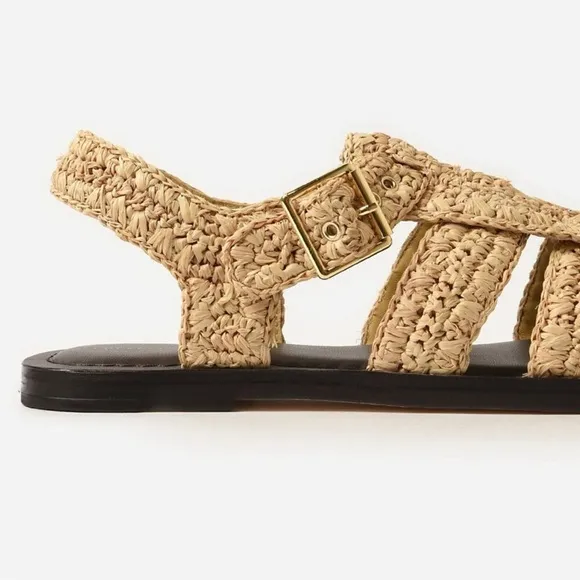 Loeffler Randall | Sawyer Natural Crochet Caged Raffia Flat Fisherman Sandal NEW