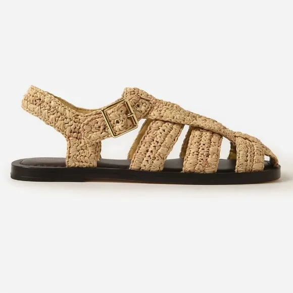 Loeffler Randall | Sawyer Natural Crochet Caged Raffia Flat Fisherman Sandal NEW