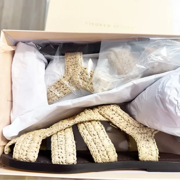 Loeffler Randall | Sawyer Natural Crochet Caged Raffia Flat Fisherman Sandal NEW