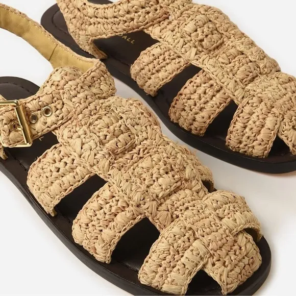 Loeffler Randall | Sawyer Natural Crochet Caged Raffia Flat Fisherman Sandal NEW