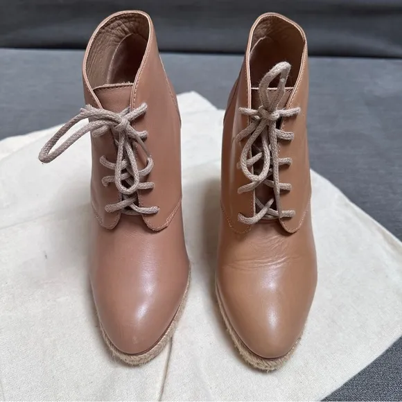Loeffler Randall Tan Lace Up Boots with Chunky Heel | size 7.5B